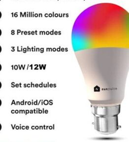 10W Smart Bulb, WiFi Enabled 10W 16 million colours B22 Round LED Smart Bulb, Zunpulse